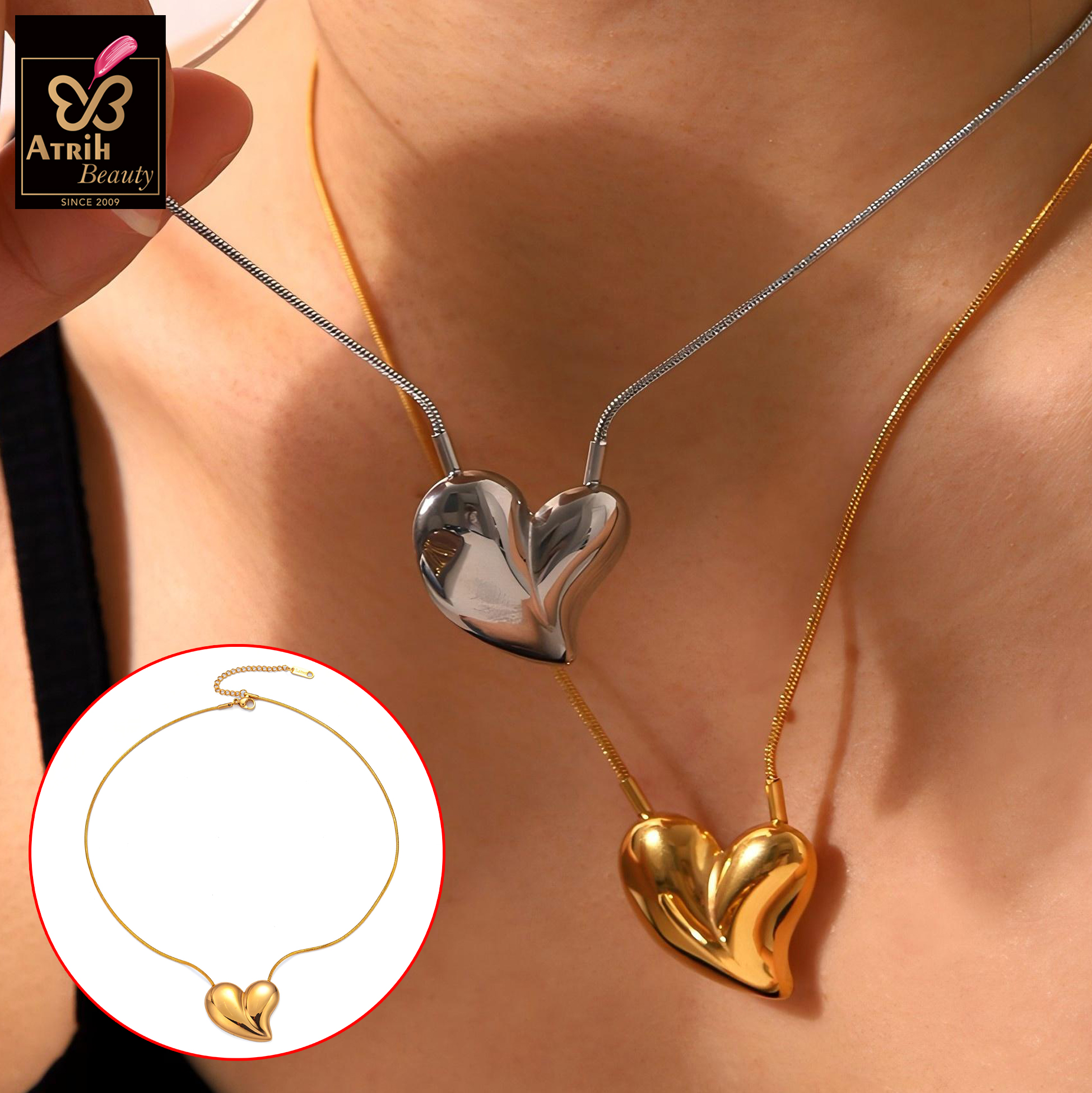 Golden Heart Shaped Pendant Necklace