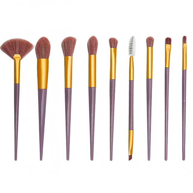 9 Piece Purple & Gold Makeup Brush Set