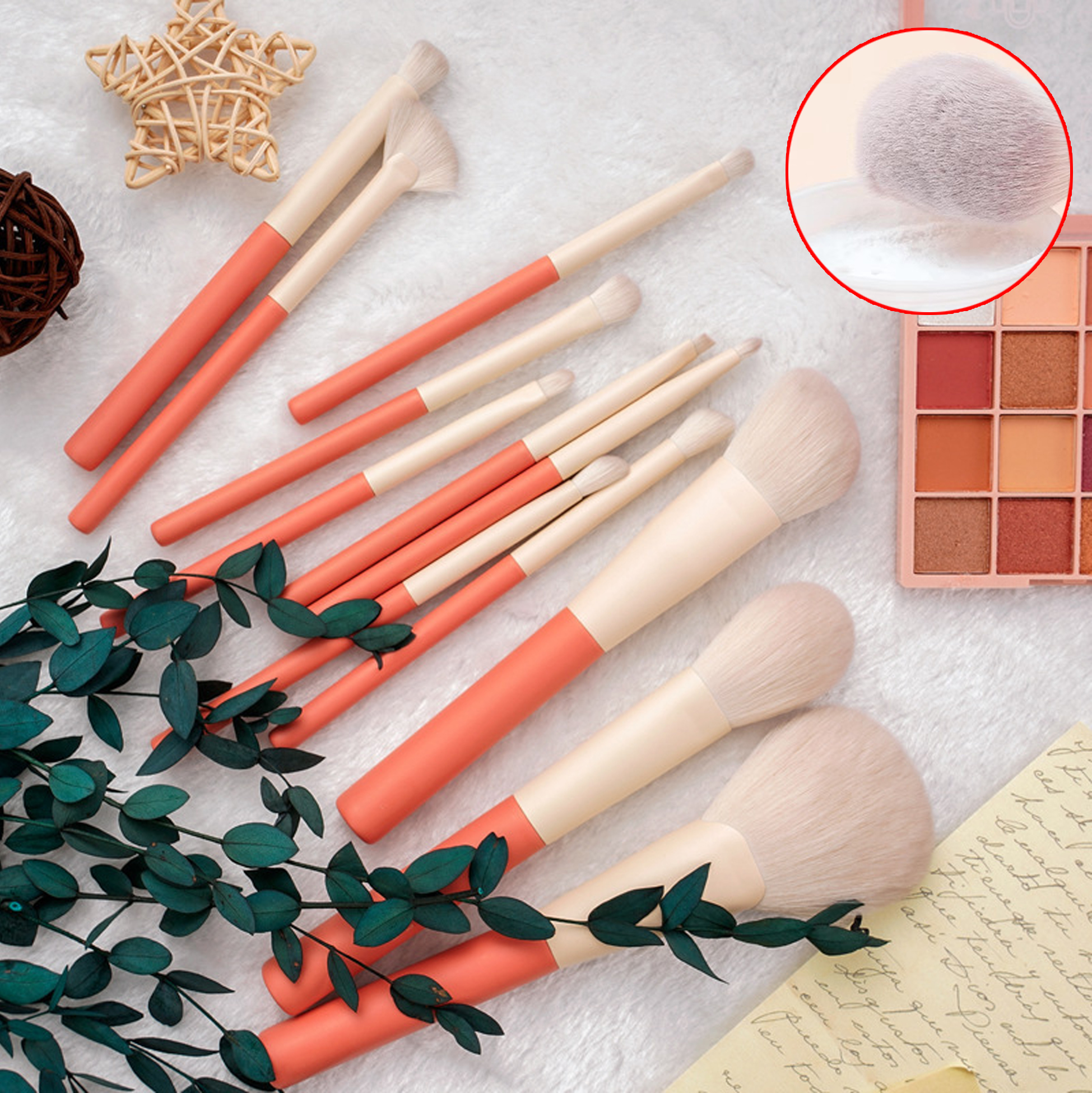 12 Piece Makeup Brush Set with Pink Handles