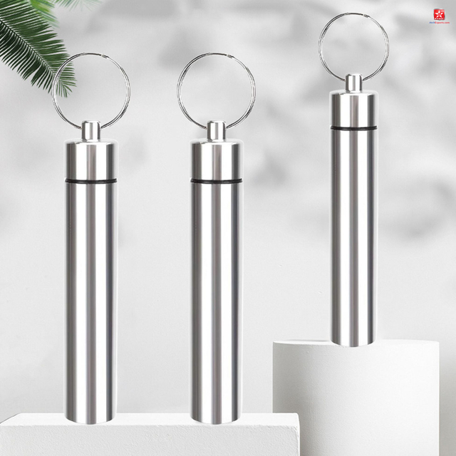 Stainless Steel Pill Container Keychain 
