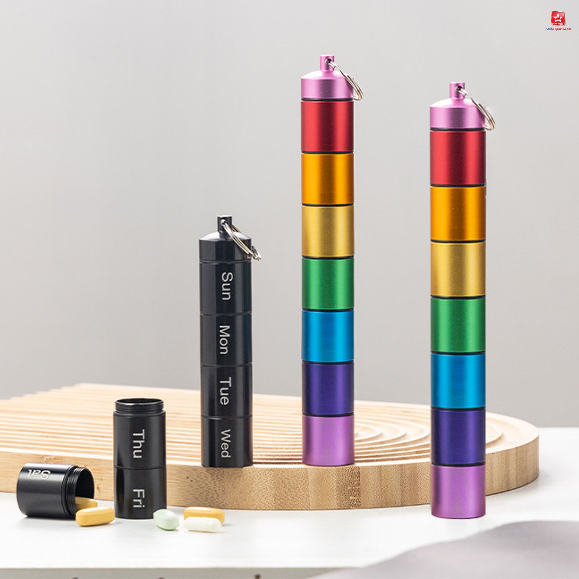 Rainbow Colored Pill Organizer Keychain