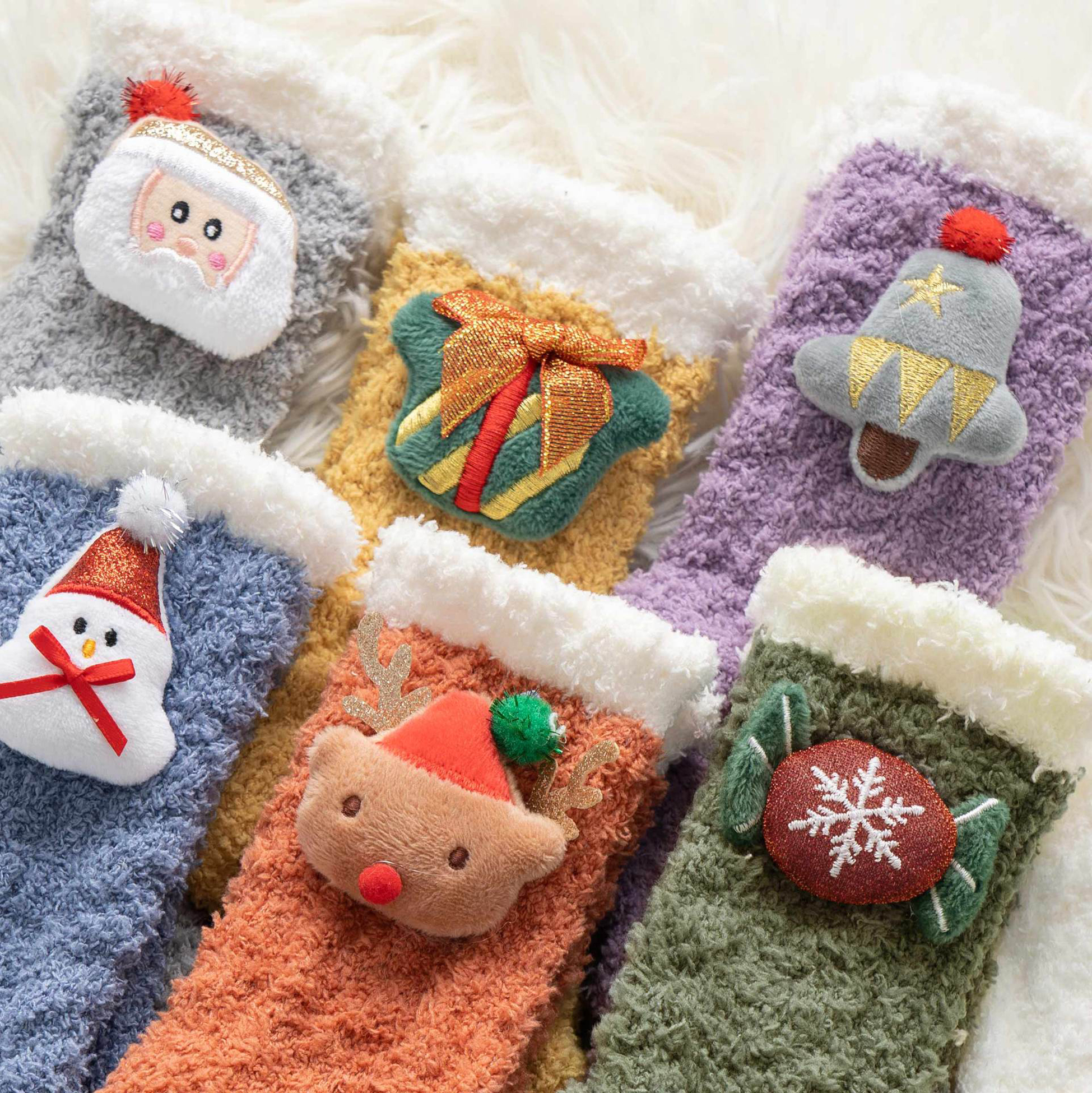 Christmas Fluffy Socks with Decorations