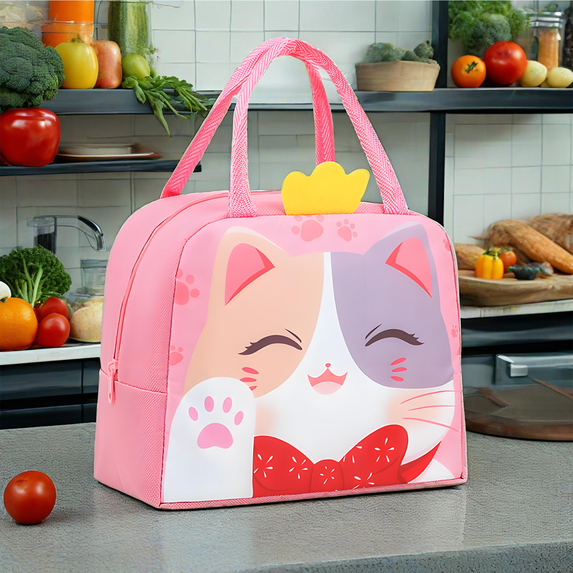 Pink Cat Themed Kids Lunch Bag