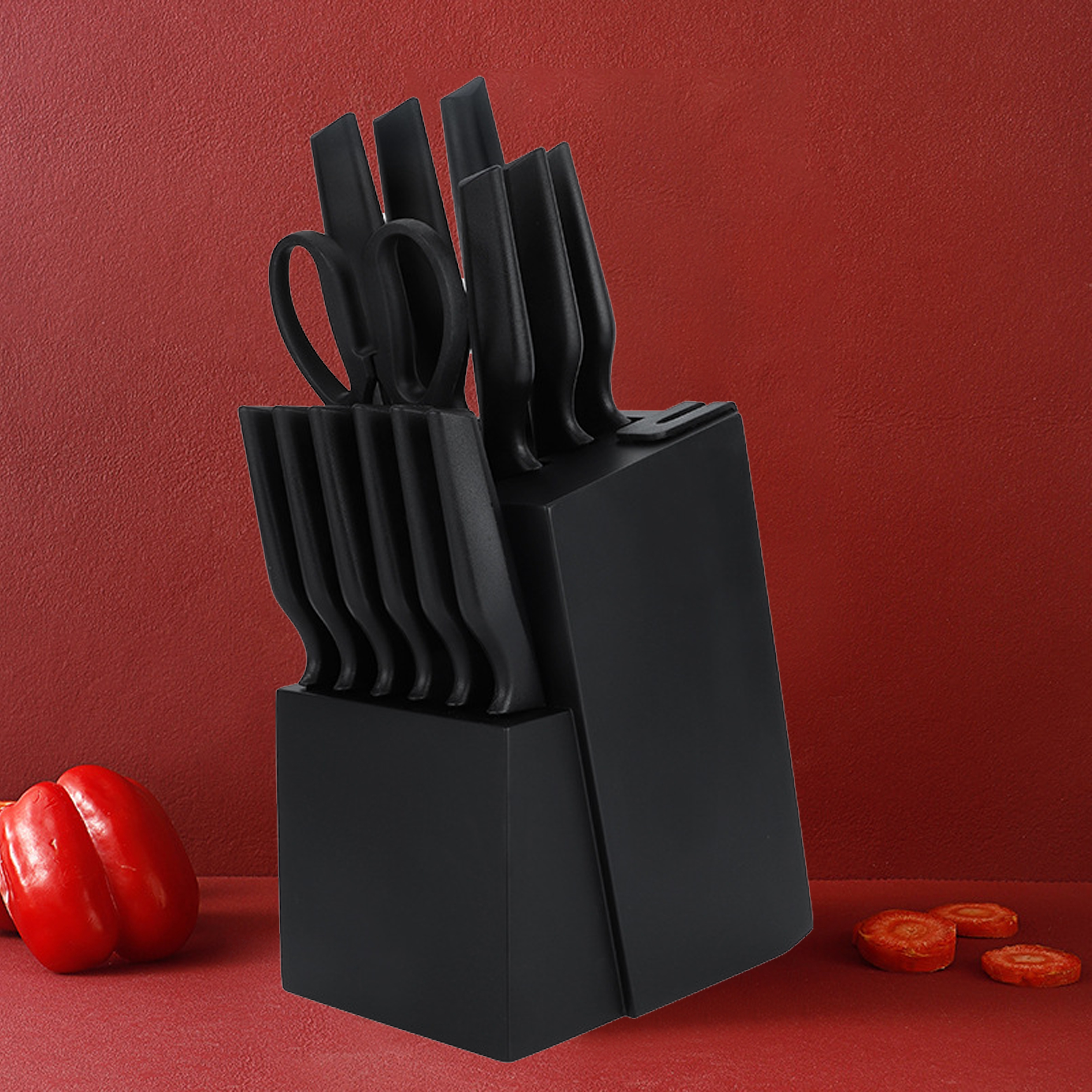 17 - Piece Black Kitchen Knife Set with Block And Shears