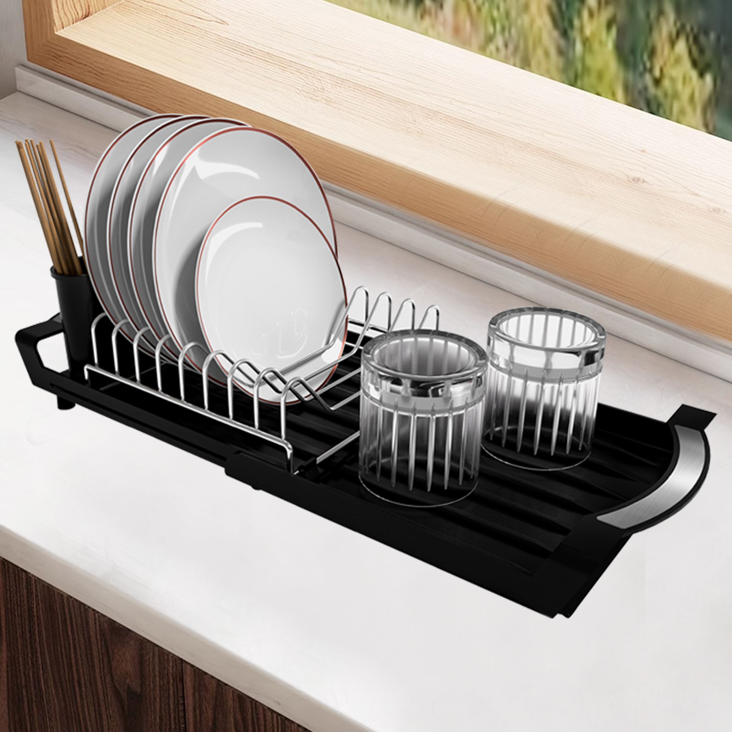 Stainless Steel Dish Drying Rack with Utensil Holder