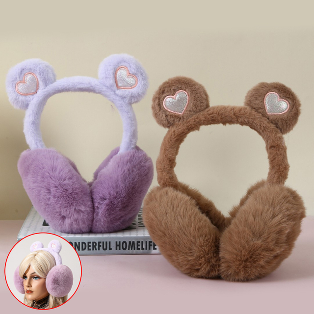 Cute Plush Earmuffs with Heart - shaped Patches