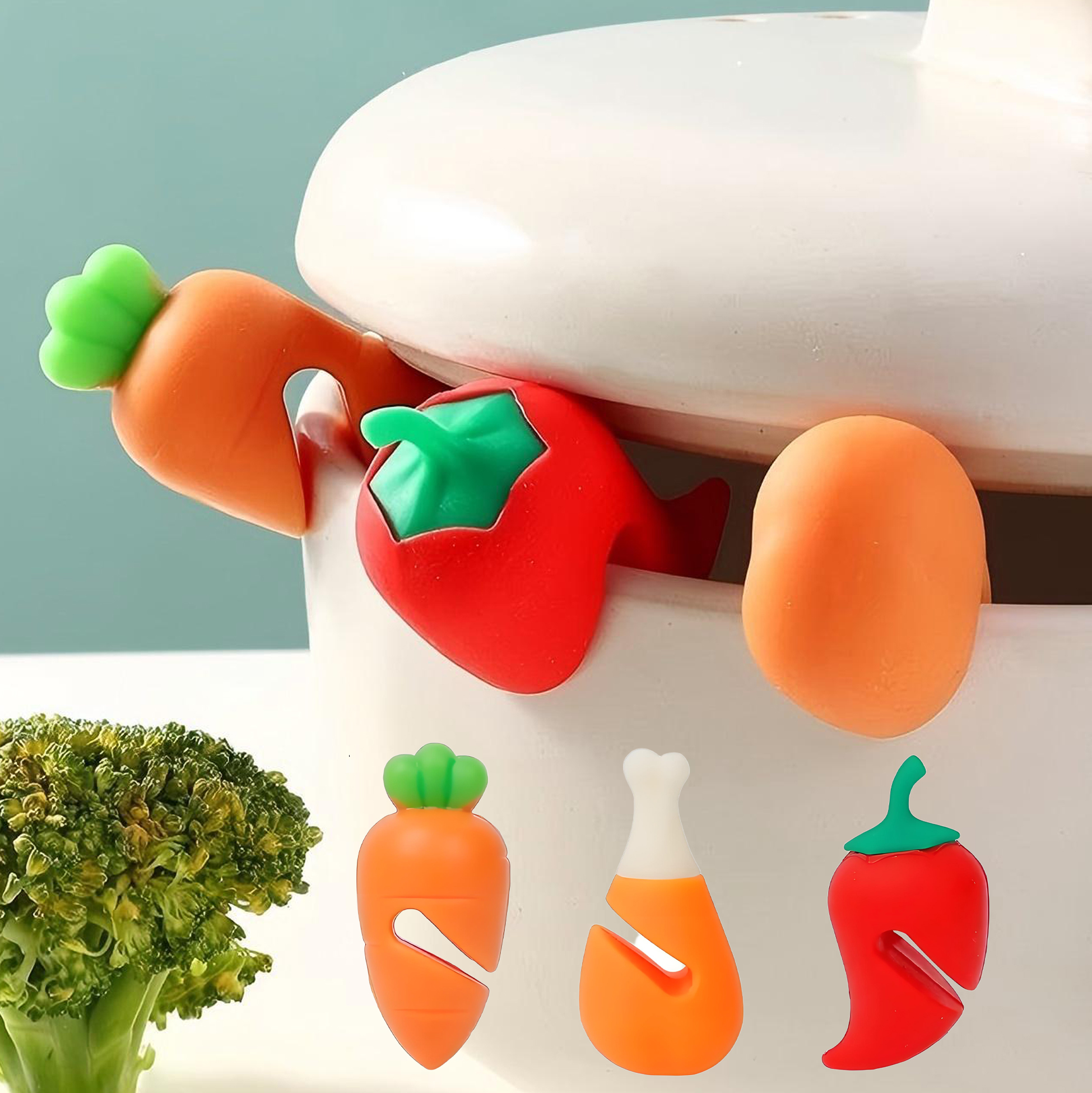 3 Pcs Cute Vegetable Shaped Silicone Pot Lid Holders