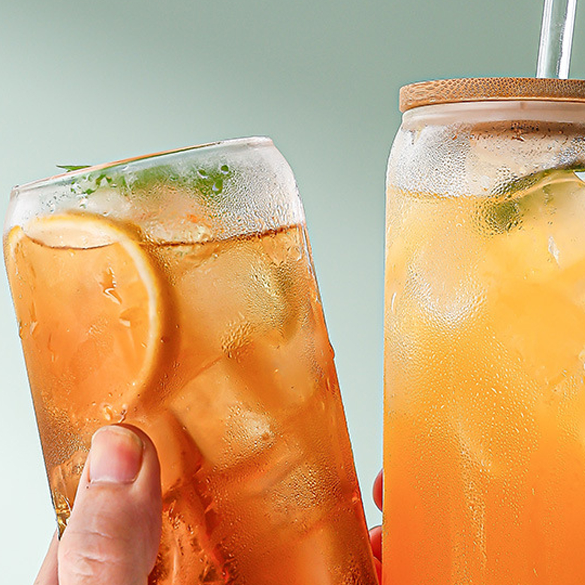500ML Glass Drinking Cup with Bamboo Lid and Straw