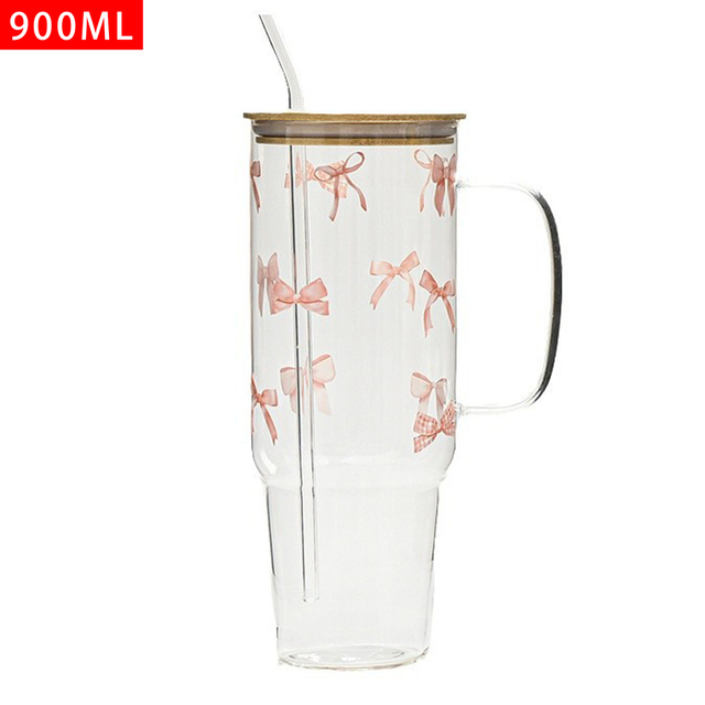 Bow - Patterned Glass Tumbler with Lid and Straw