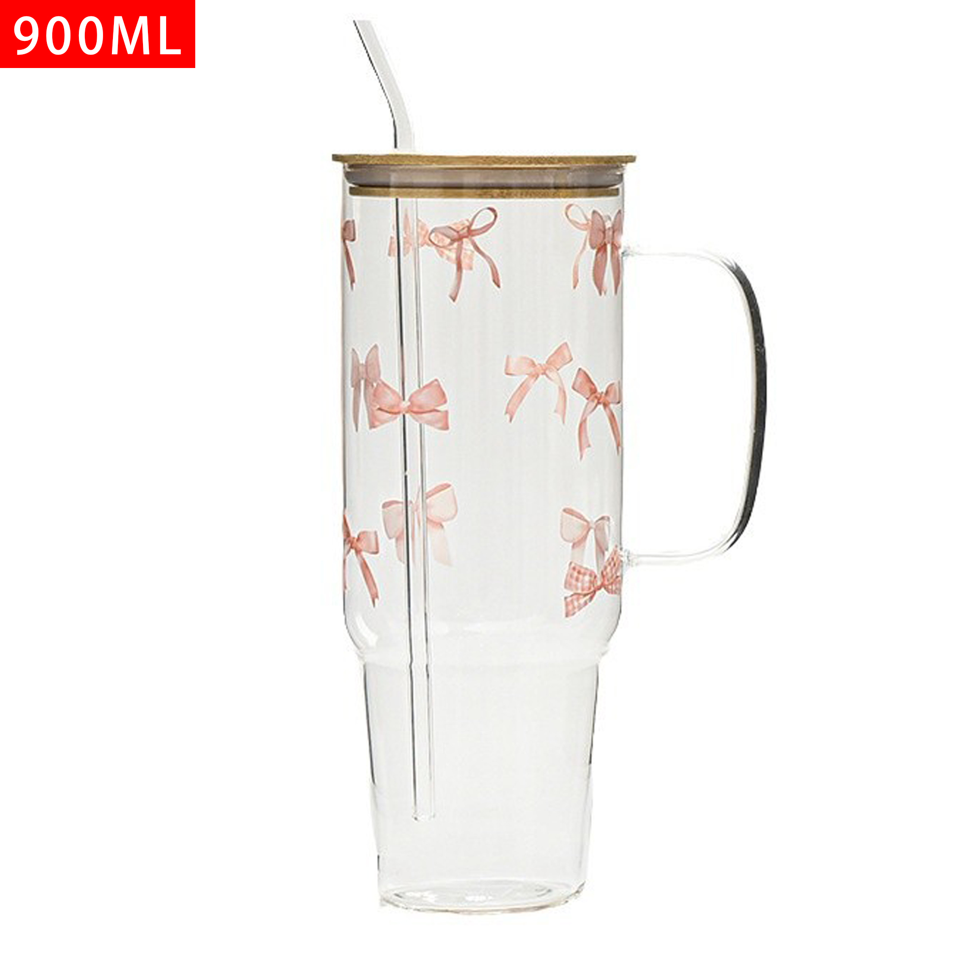 Bow - Patterned Glass Tumbler with Lid and Straw