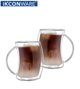 300ml/400ml Double Walled Glass Mug with Handle