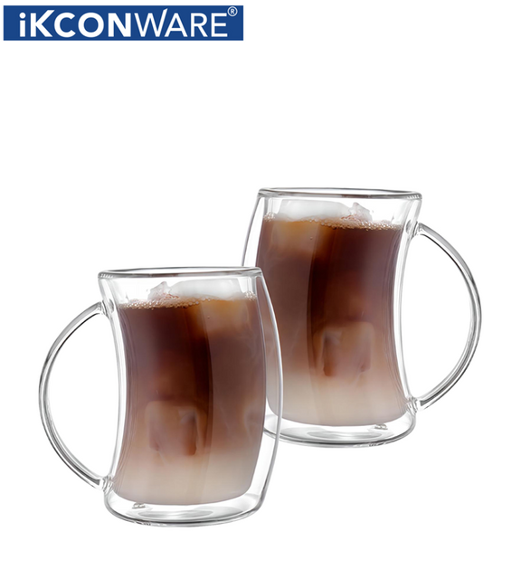 300ml/400ml Double Walled Glass Mug with Handle