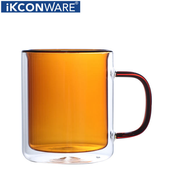 250ml/350ml Double Walled Colored Glass Mug with Handle