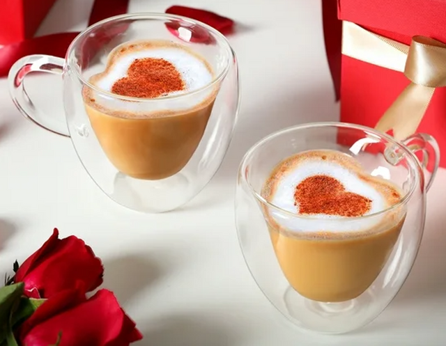 260ml Double-Wall Heart-themed Glass Coffee Mugs