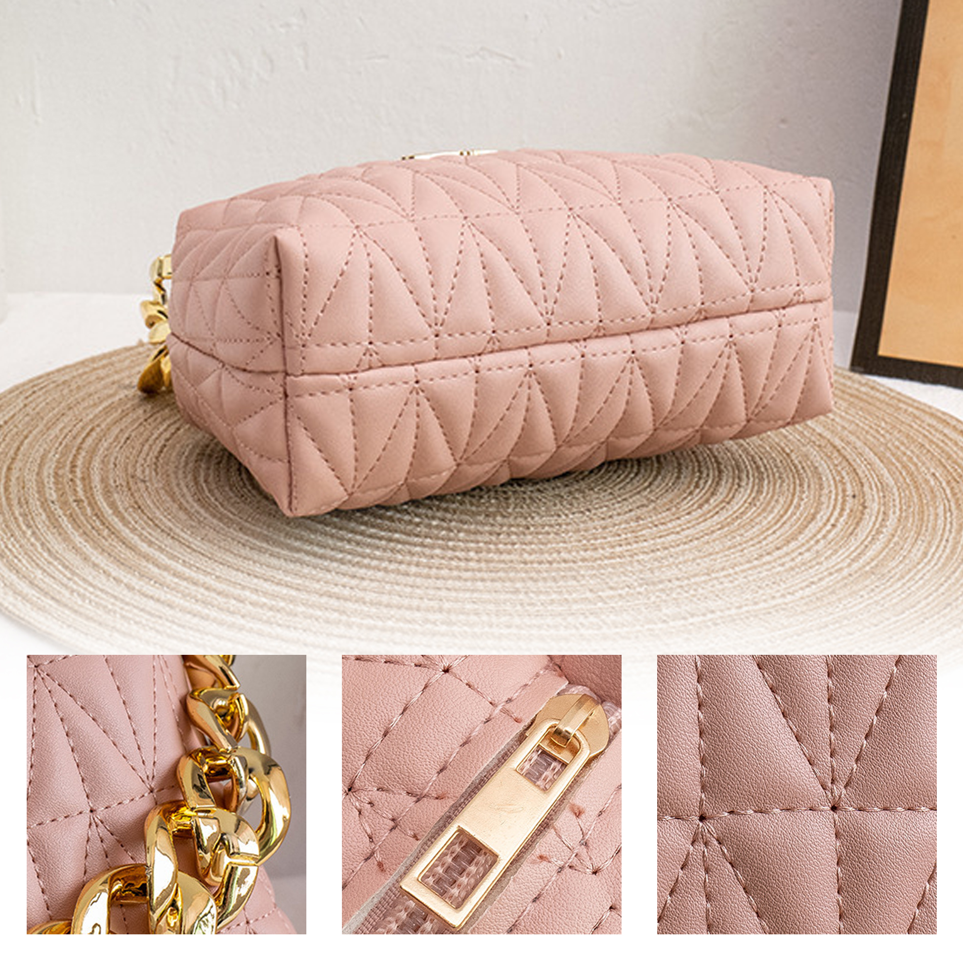 Pink Quilted Chain Shoulder Bag