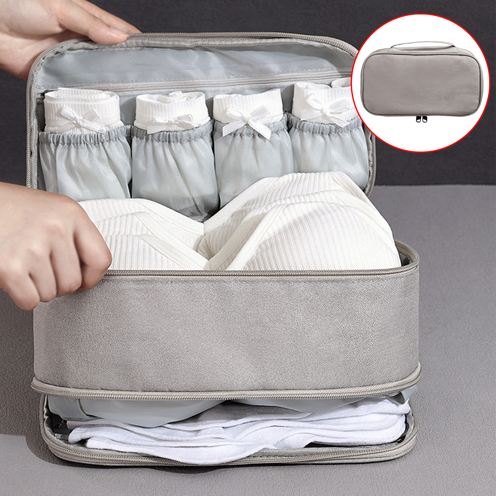 Gray Travel Bra And Underwear Organizer Bag