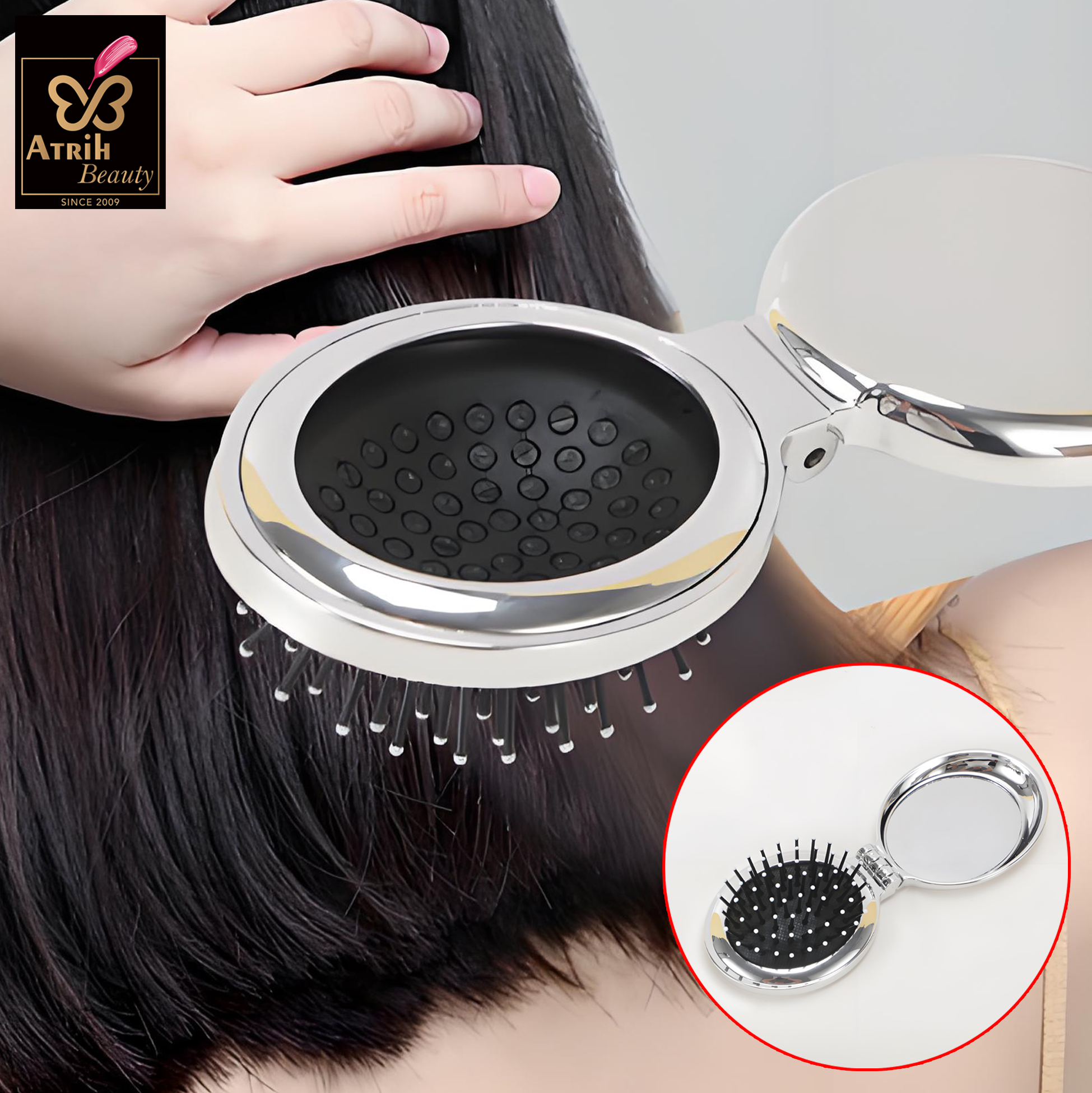 Beauty Compact Hair Brush with Mirror
