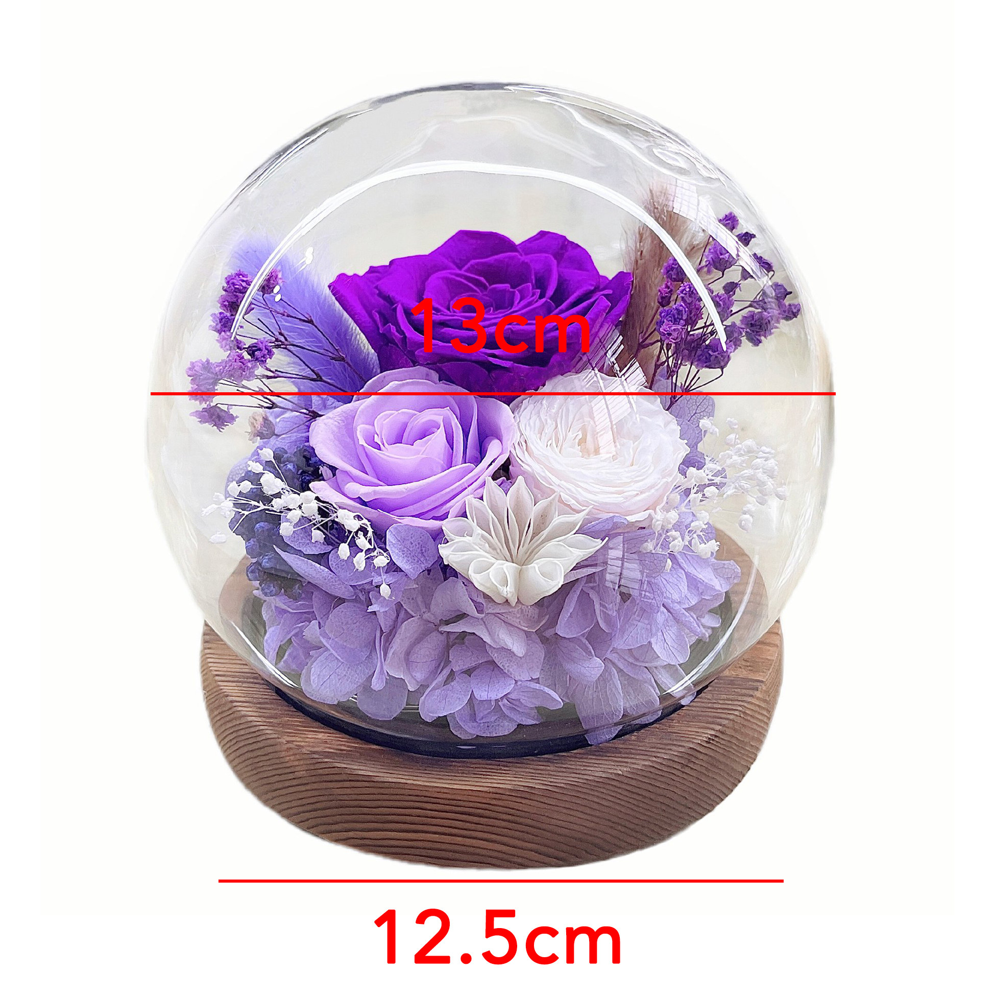 Preserved Flower Dome with Wooden Base
