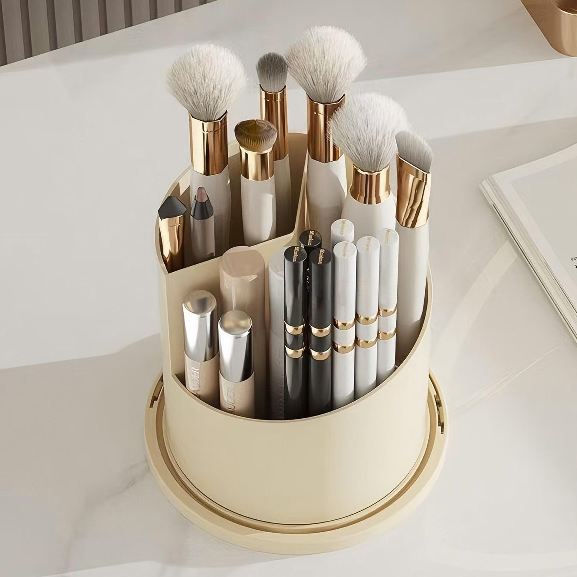 Rotating Makeup Brush Holder with Cover