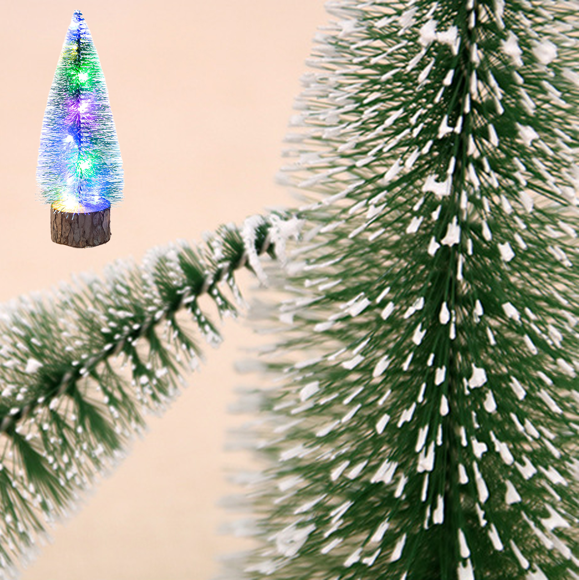 Mini LED Lit Artificial Christmas Tree with Log Base