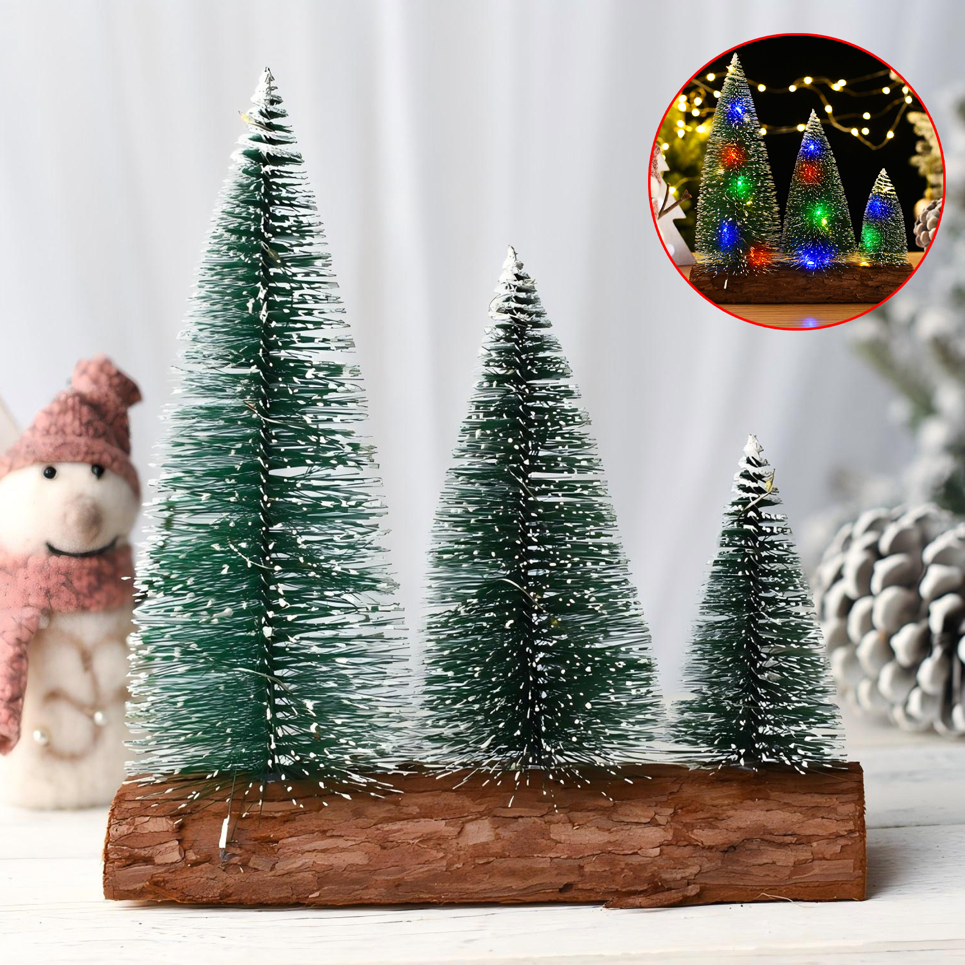 Set of Mini Artificial Snow Flocked Christmas Trees