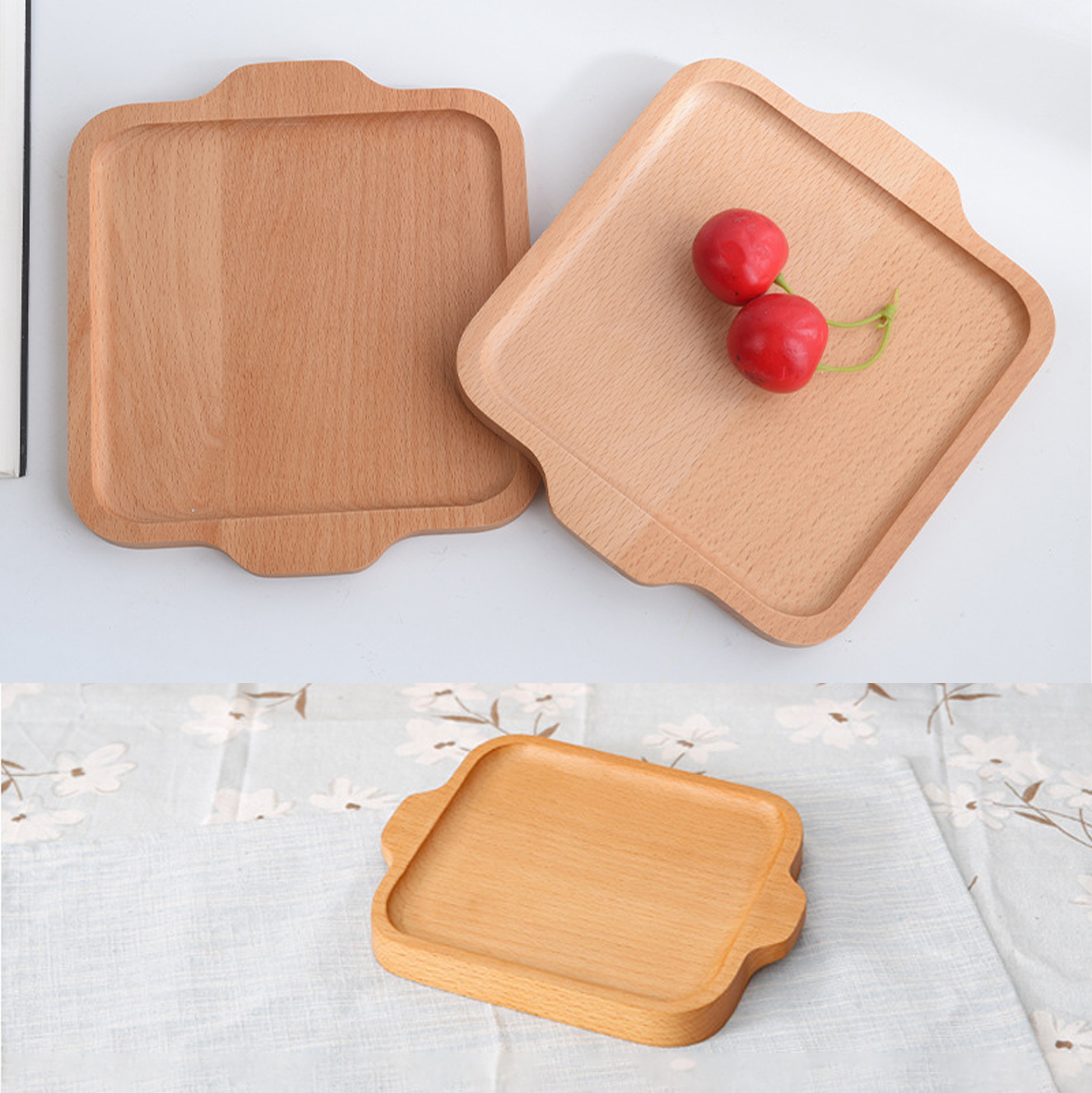 Square Wooden Serving Tray with Handles