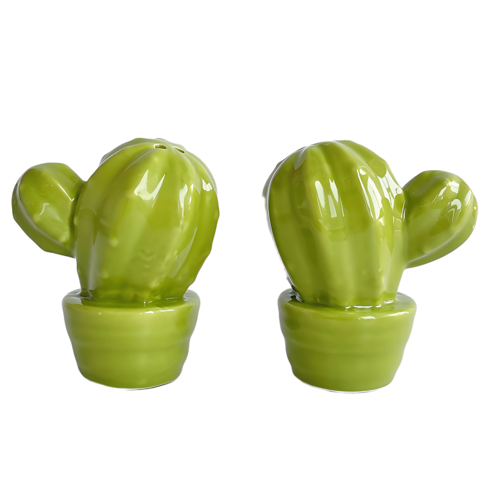 Green Ceramic Cactus Shaped Salt And Pepper Shaker Set