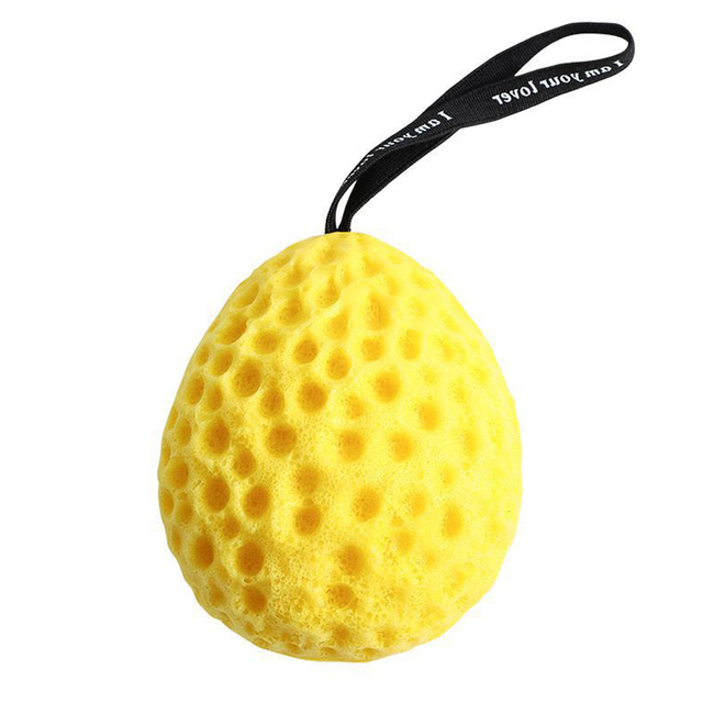 Yellow Oval Foam Loofah Sponge with Hanging Strap