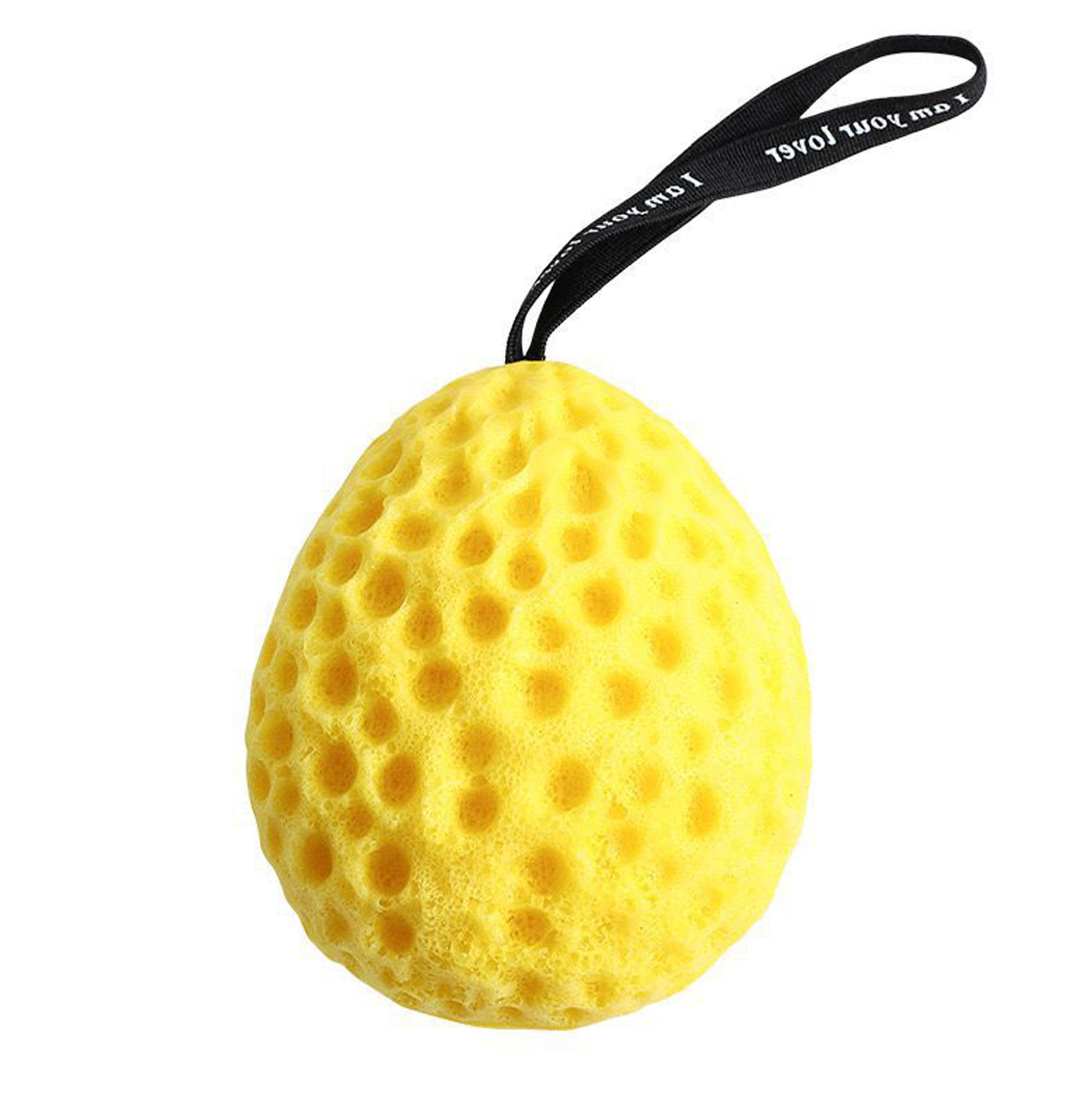 Yellow Oval Foam Loofah Sponge with Hanging Strap