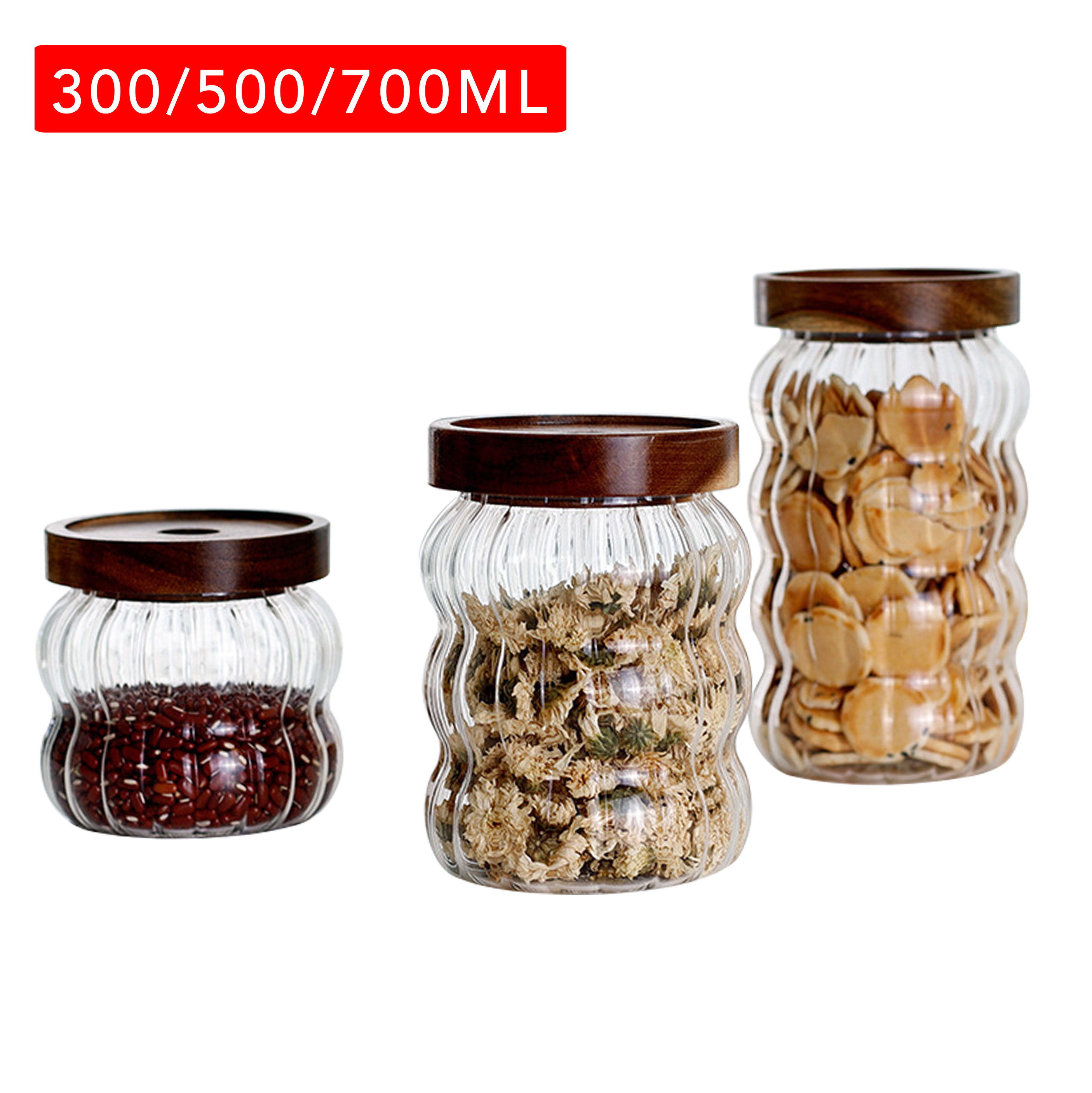 Airtight Bamboo Lid Glass Storage Jars for Home Use