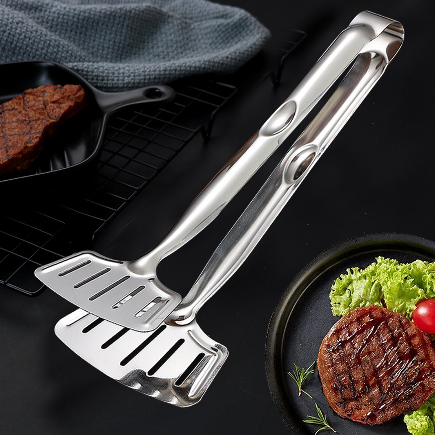 Stainless Steel Roast Fish BBQ Tong Bread Meat Clip Kitchen Cooking Tool Barbecue Grilled Steak Clamp Frying Spatula Fried Shove