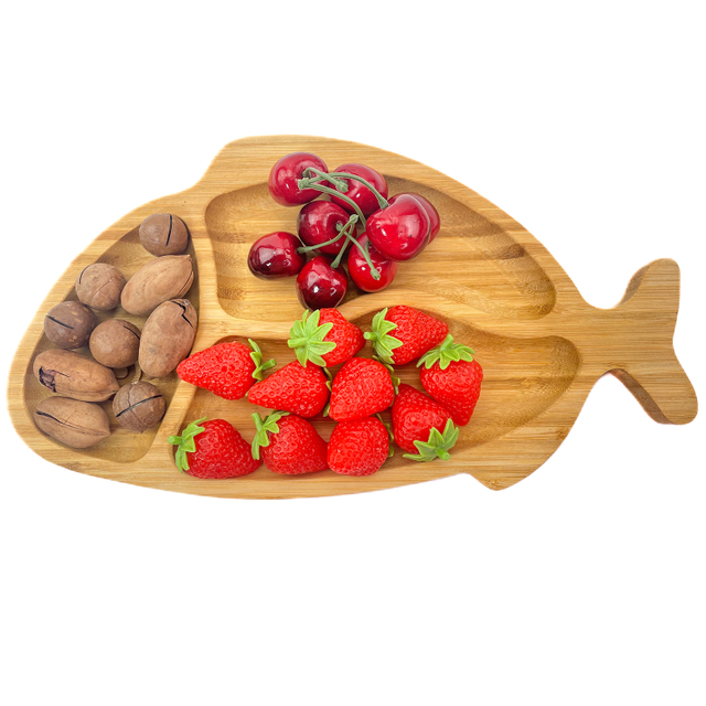 Bamboo Fish Shape Fruit Nuts Pistachio Snack Bowl Tray Food Serving Tray Sweet Snacks Wholesale Serving Trays