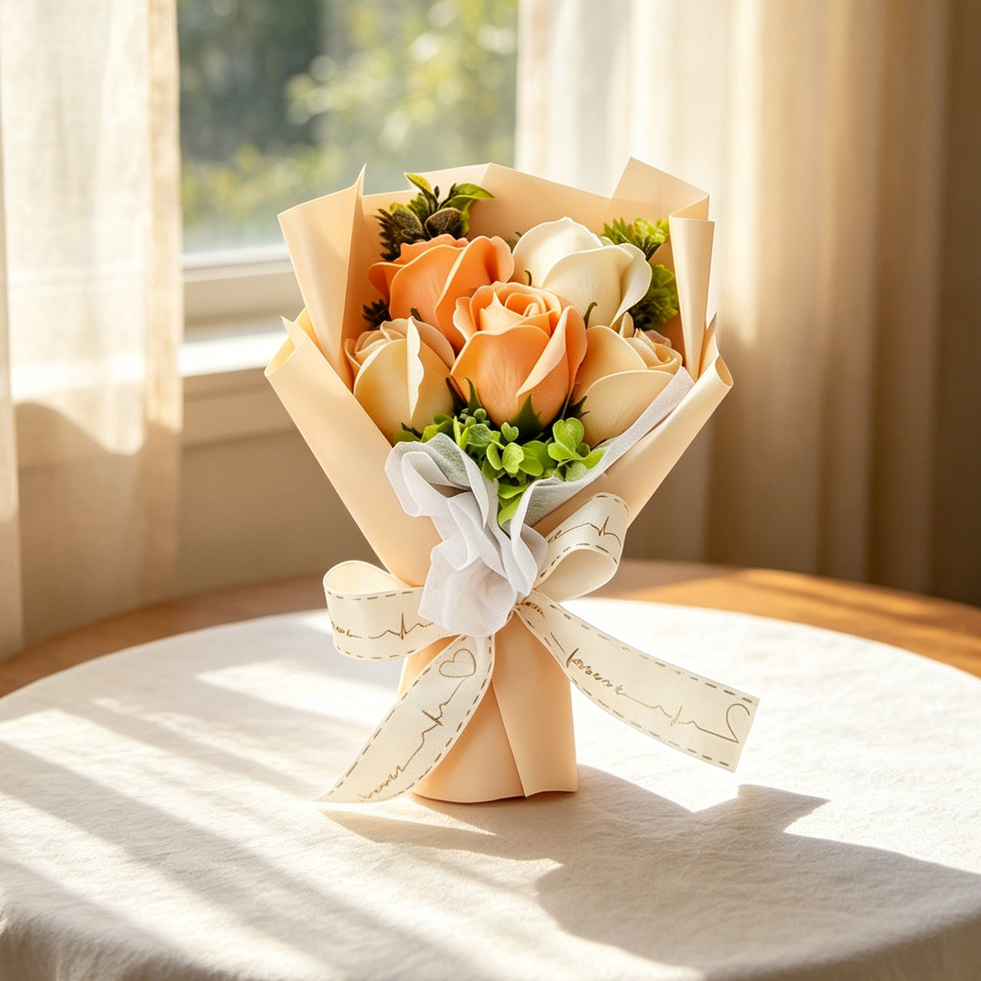 Champagne Artificial Rose Flower Bouquet with Gift Box