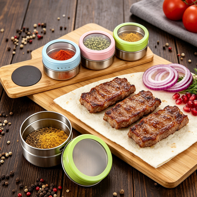 Magnetic Spice Jars Set of 5 with Holder