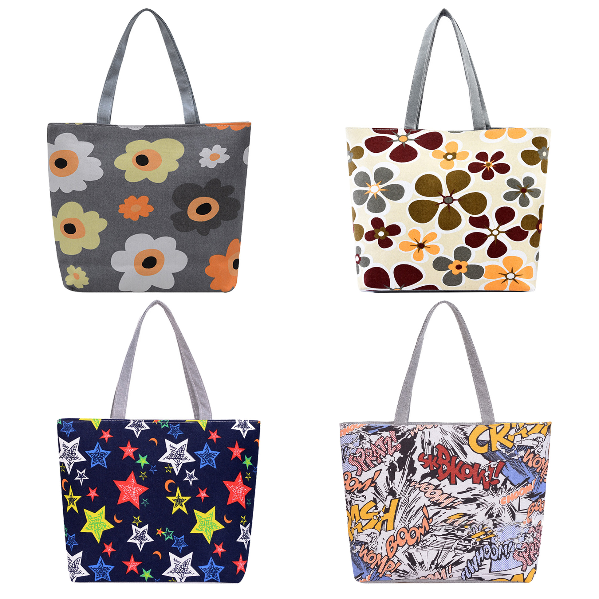 Floral Print Oxford Tote Bag, Large Capacity Reusable Grocery Bag