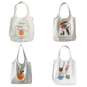 Cute Printed Canvas Tote Bag, Casual Large Capacity Shoulder Bag