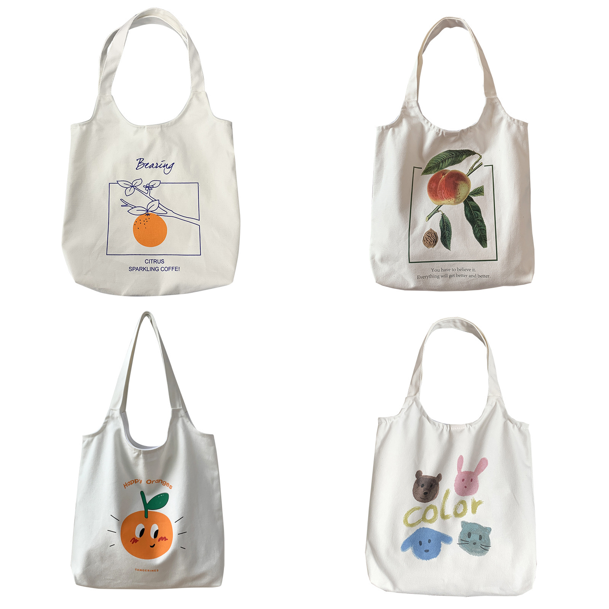 Cute Printed Canvas Tote Bag, Casual Large Capacity Shoulder Bag