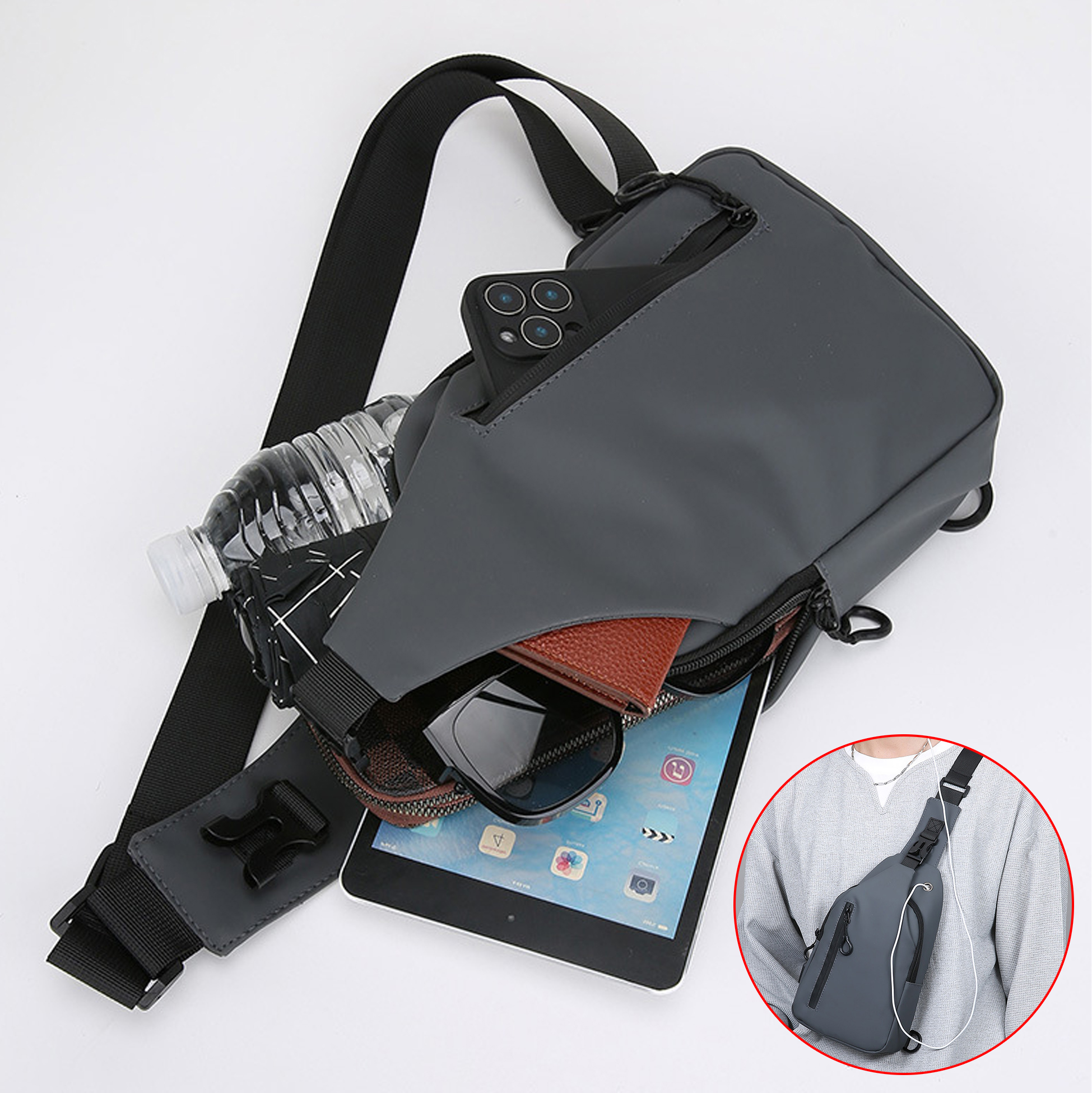 Men's Waterproof Sling Bag, Lightweight Crossbody Chest Bag