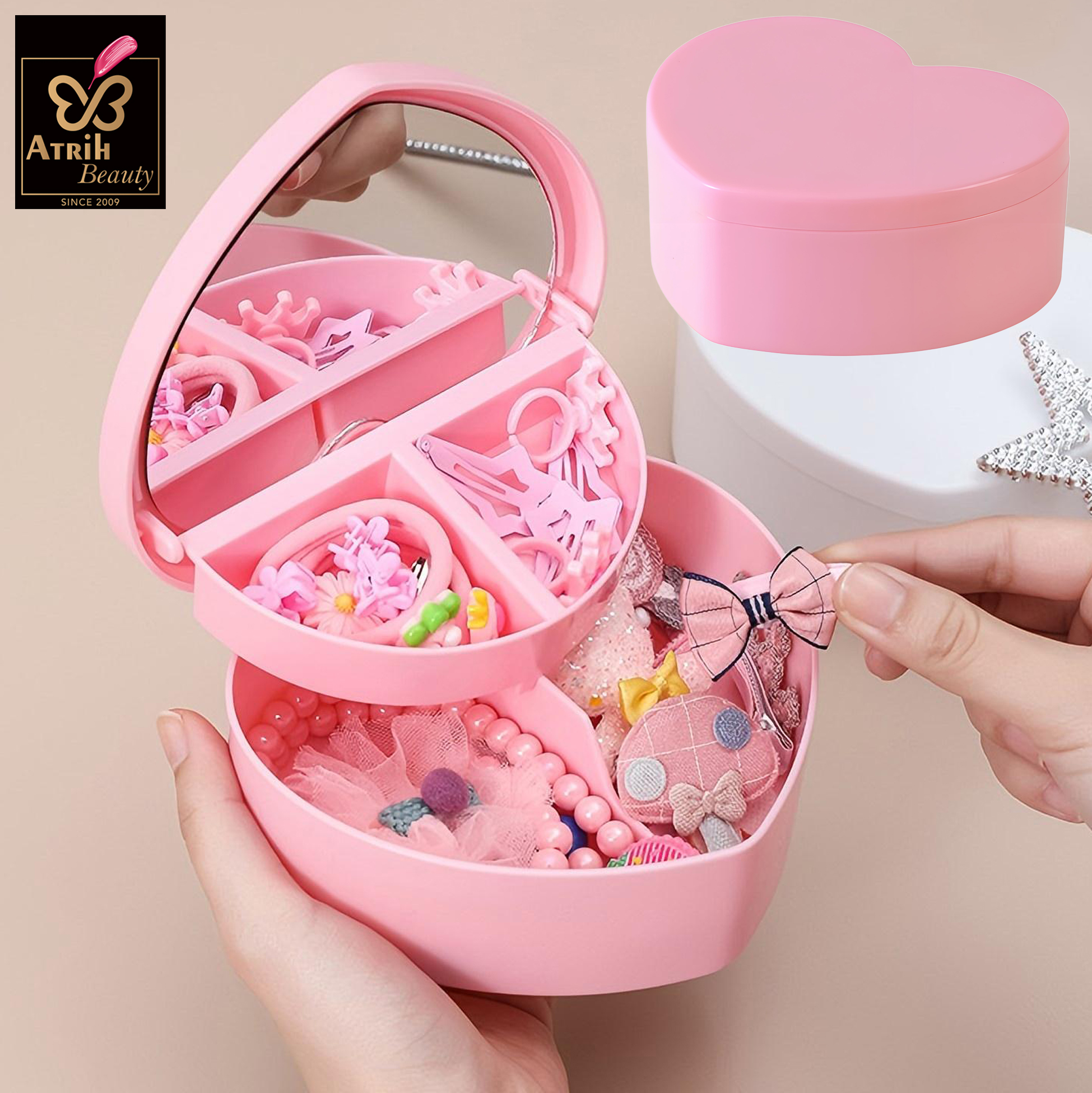 Heart Shaped Pink Jewelry Organizer with Mirror