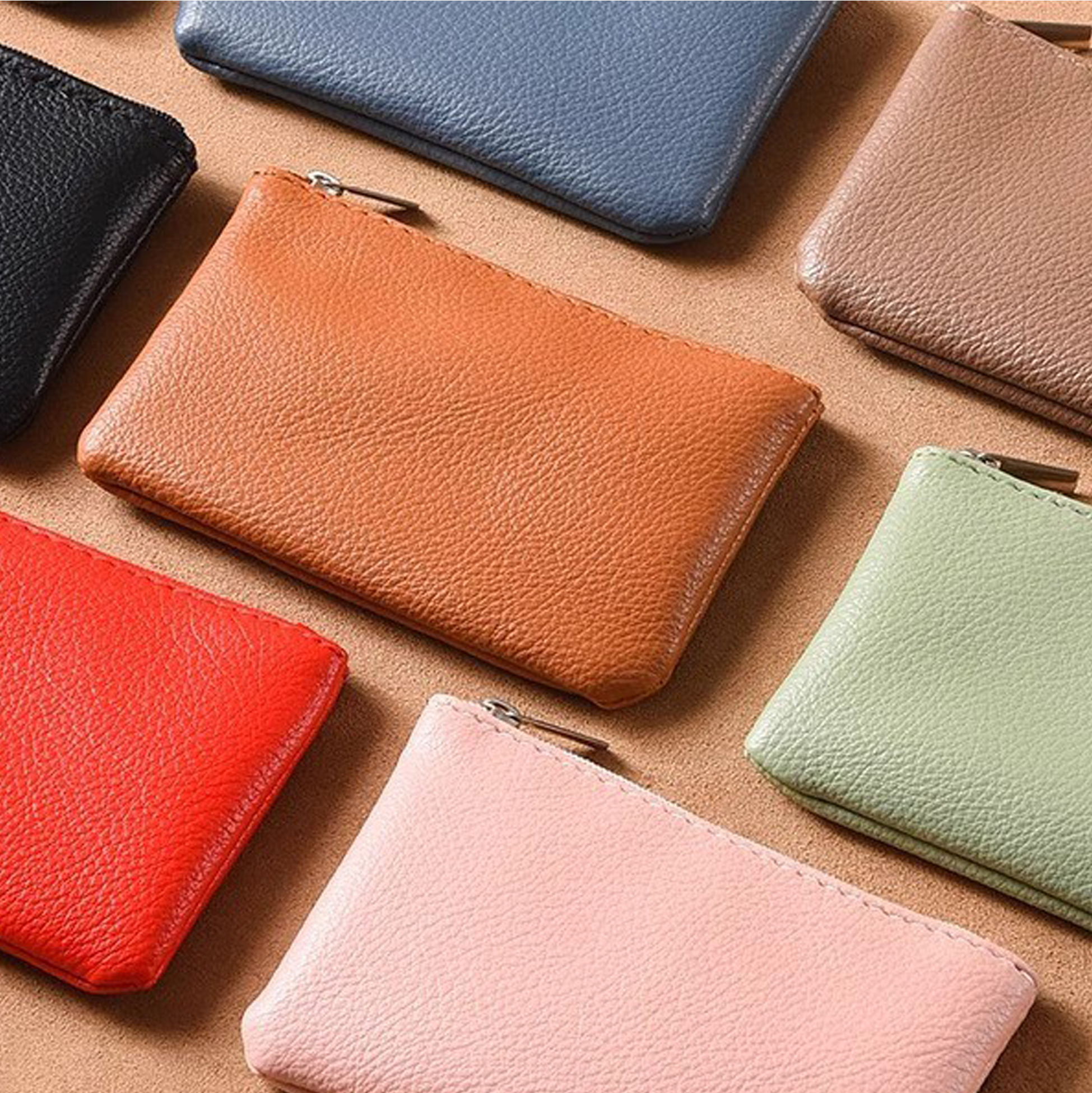 PU Leather Zippered Card & Coin Wallet