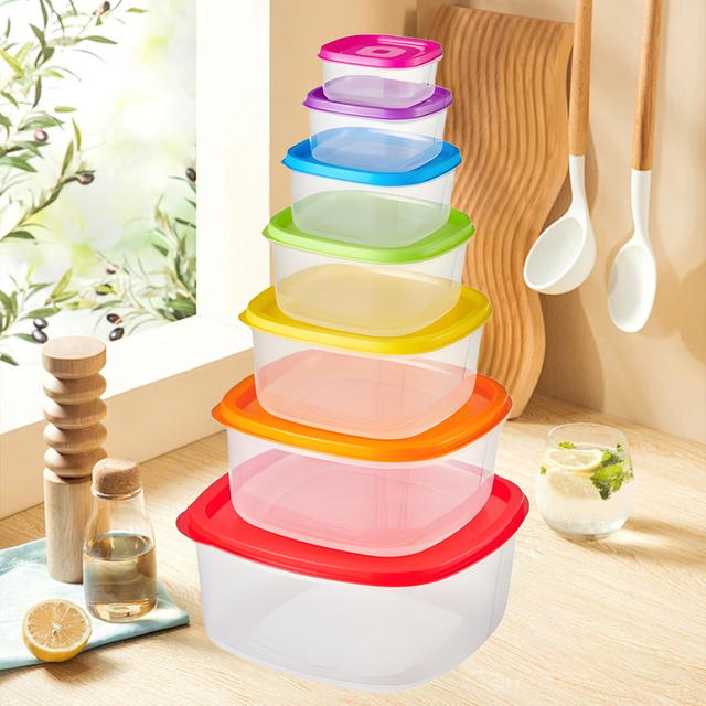 7 Piece Plastic Food Storage Bowl Set with Colorful Lids