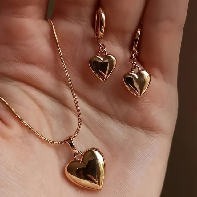 Silver Heart Jewelry Set with Necklace & Earrings