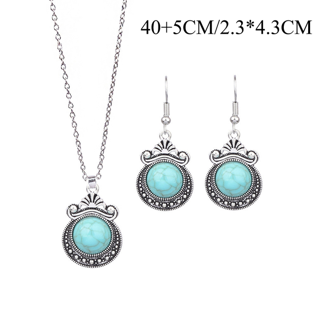 Turquoise - Adorned Silver-Toned Jewelry Set