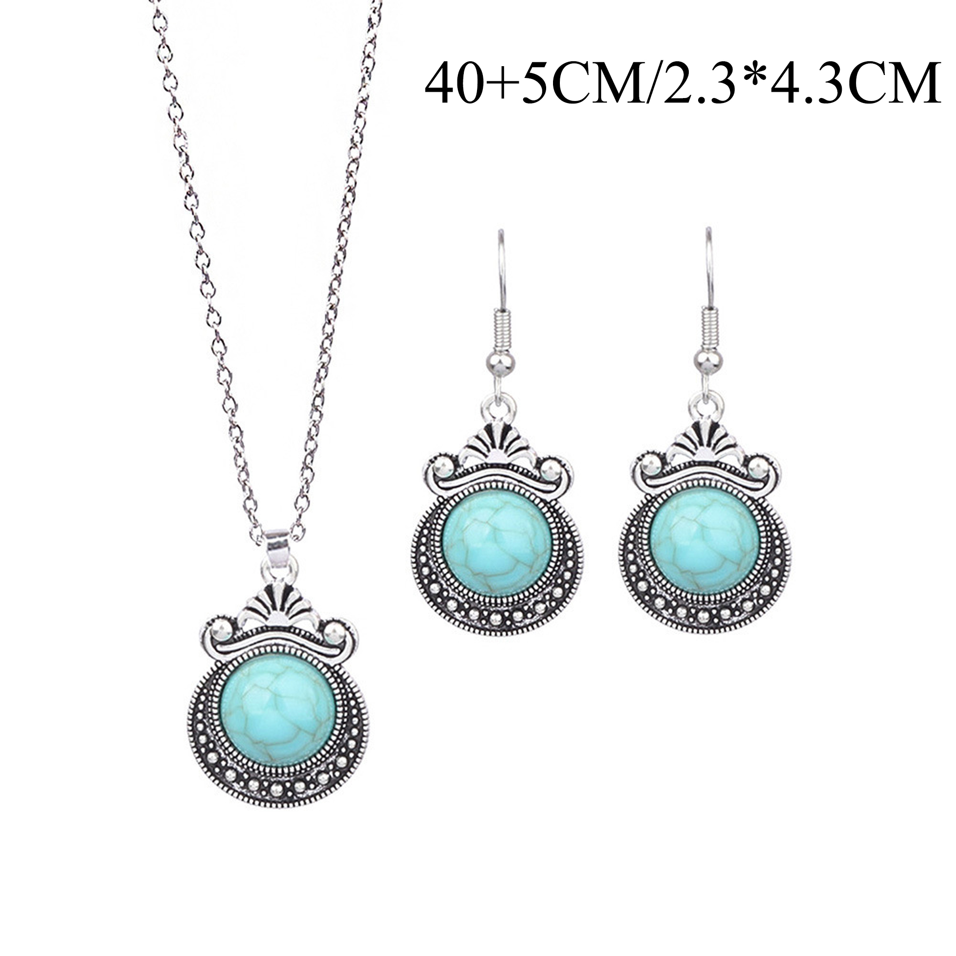 Turquoise - Adorned Silver-Toned Jewelry Set
