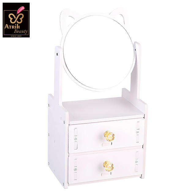 Desktop Cosmetic Storage Box with Makeup Mirror And Drawers