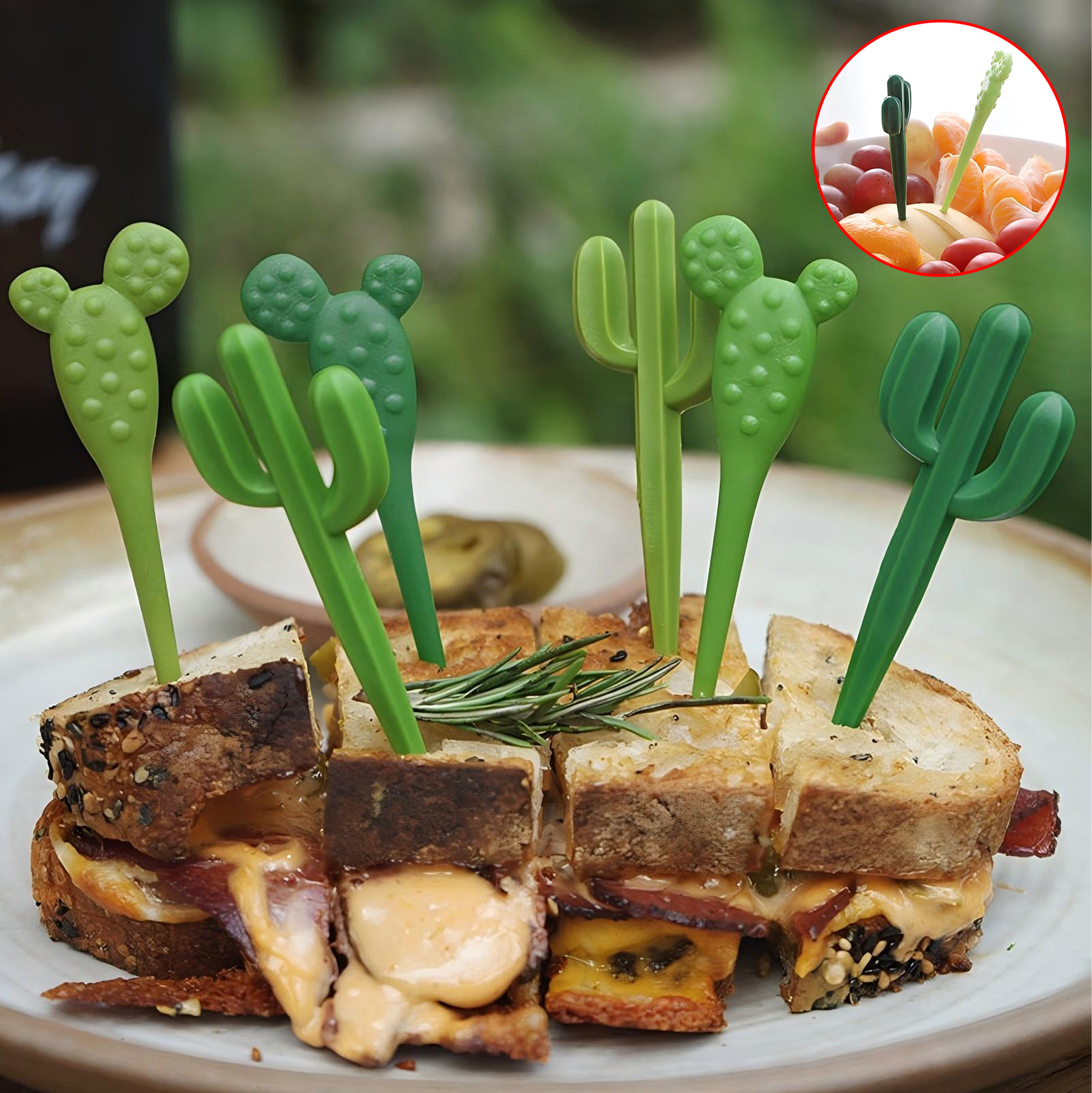 6 Piece Cactus Shaped Fruit Forks Set
