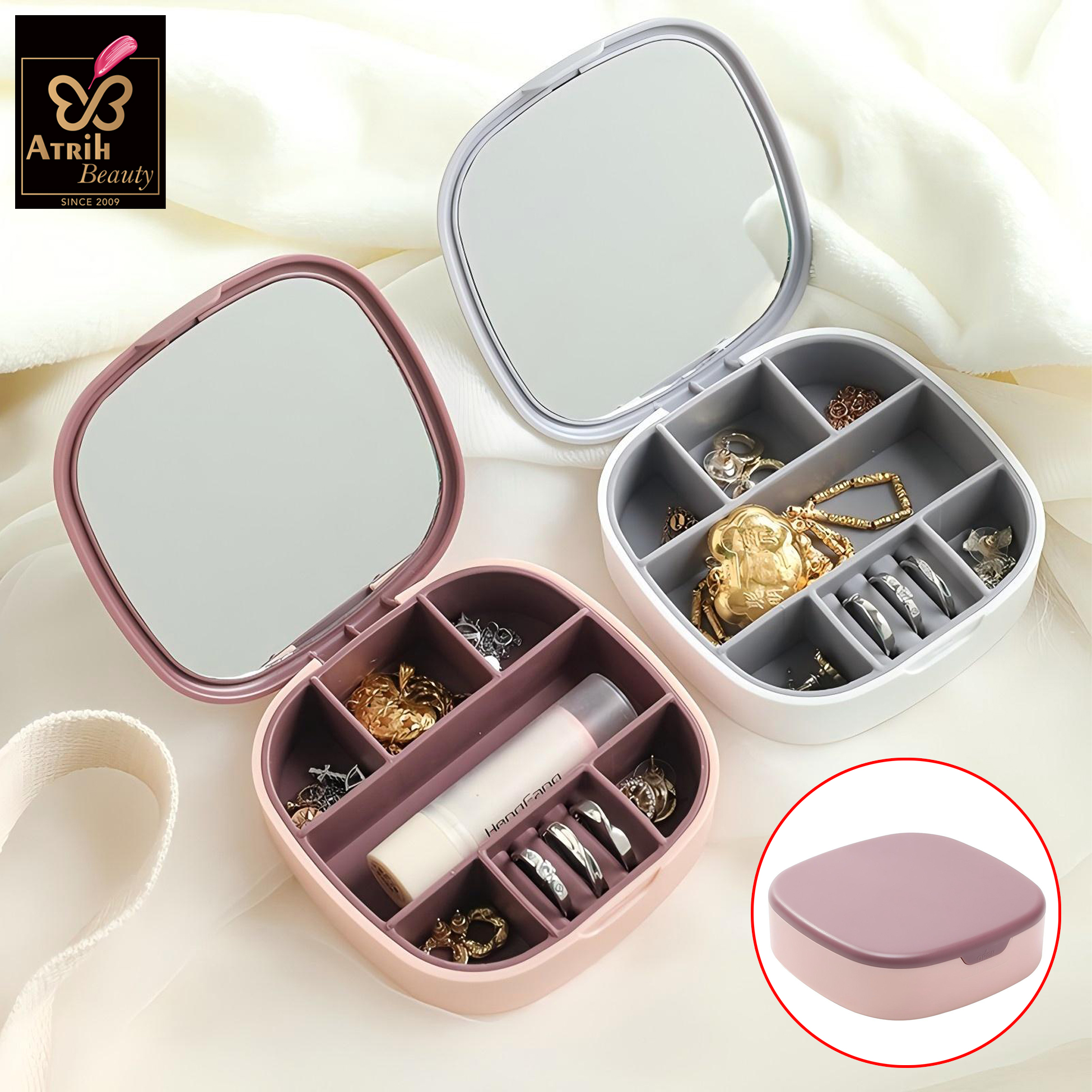 7 Compartment Jewelry Storage Box with Mirror