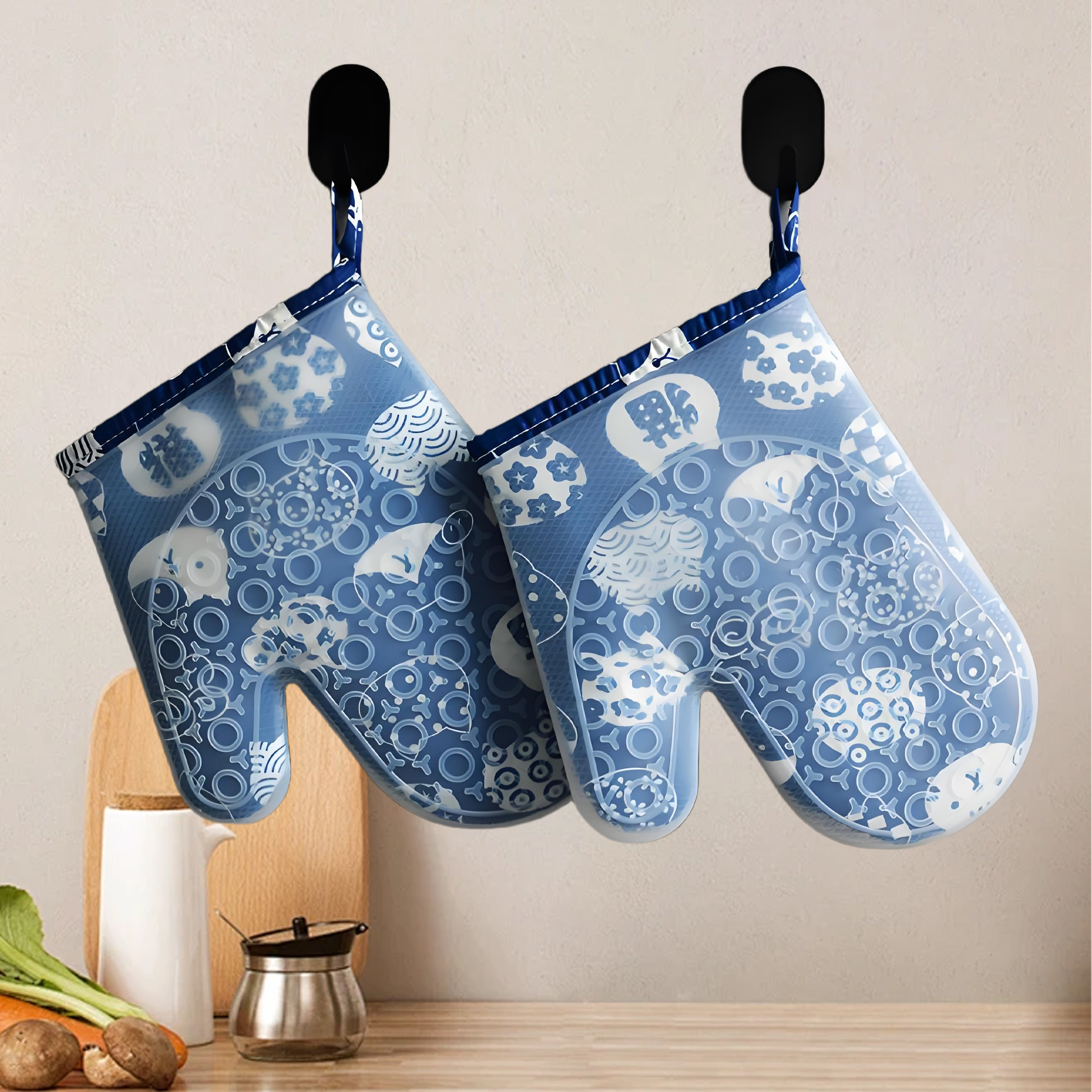 Blue Cartoon Patterned Silicone Oven Mitt