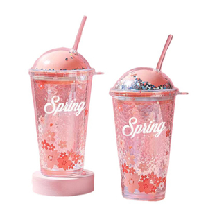 450ML Sakura Themed Glass Straw Cup