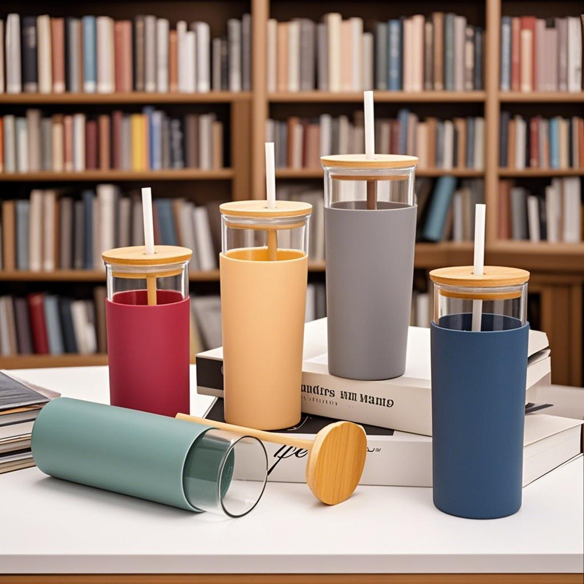 500ML Glass Tumbler Set with Bamboo Lids and Straws